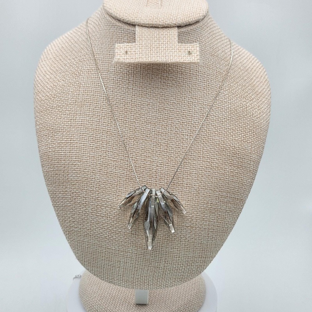 Vtg D Signed Long Necklace Cubic Zirconia Pear Briolette Smoky Serpentine‎ 20"